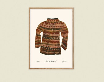 Fair Isle Pullover A4 Giclée-Druck (Scottish Art Highlands Islands Knitting Scotland Illustration)