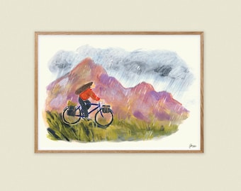 A4 Giclée Print Cycling Holiday (Scottish Gift, Craft, Folklore, Folk, History, Scotland, bike, cycling, cyclist, Highlands, Isle of Skye)