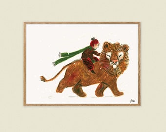 My Winter Lion A4 Giclée Print (Scottish Gift, Craft, Folklore, Folk, History, Scotland, Lion, Animal, Children, Boy, Friendship)