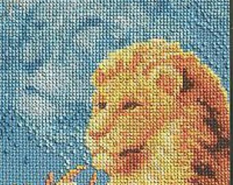 Handmade Counted Cross Stitch "LION FOREVER WILD" 5"x7"