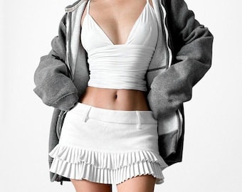 Vintage Y2K Hollister Gray Men's Distressed Destroyed Zip Up Hoodie Sweater M