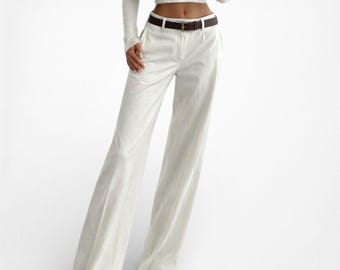 Vintage Y2K White Straight Leg Tailored Pants Trousers Size M/L