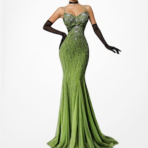 90s green prom dress Spaghetti Straps 90S Green Prom Dress Vintage Green Party Dress US6 / Green