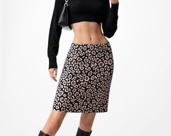 Vintage Y2K Brown Black Printed Knee Length A-Line Skirt Size M