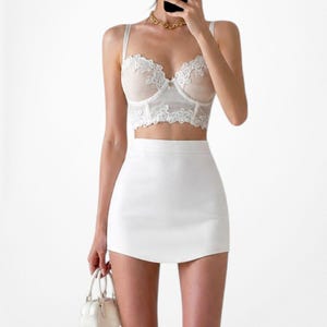 Vintage Y2K 90er Jahre Weiß Floral Lace Gepolstertes Korsett Bustier Bralette Größe 34C