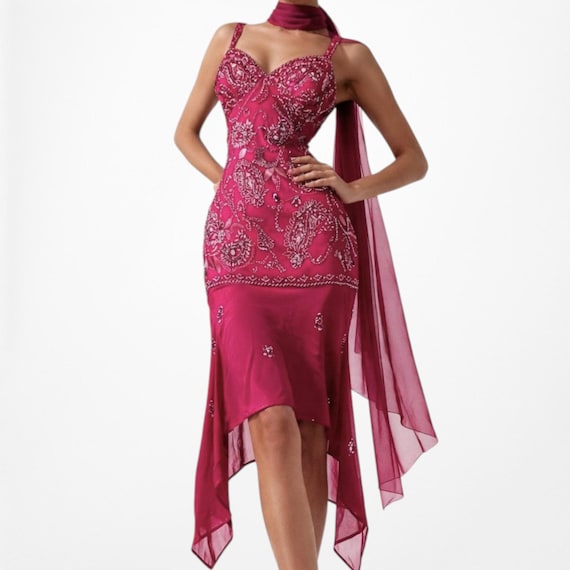 bodycon babydoll dress Vintage Y2K 90s Pink Floral Beaded Midi Cocktail Size L Size:size 8 no train The Evania mini dress NA-09.16.26AM Italian Marinated Grilled Chicken