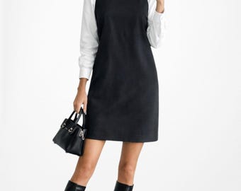 Vintage Y2K Navy Blue Sequin Embellished Collar Knee Length Shift Dress Size M