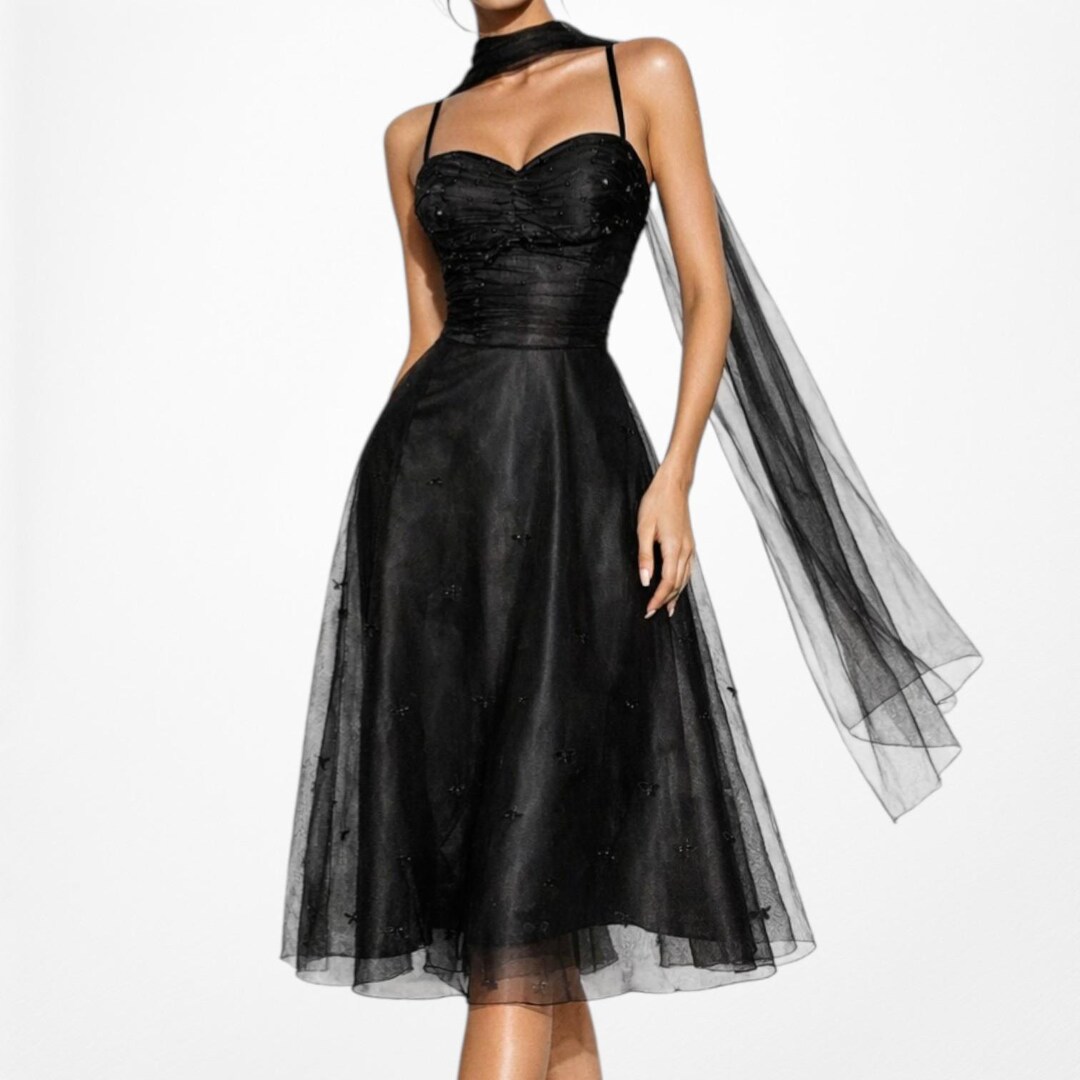 black sweetheart skater dress Black Bengaline Sweetheart Neck Skater Dress
