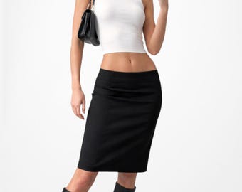 Vintage Y2K Black Knee Length Bodycon Straight Pencil Skirt Size M