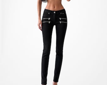Vintage Y2K 90s Paige Denim Zipper Detail Medium Rise Skinny Jeans Size 23/XS