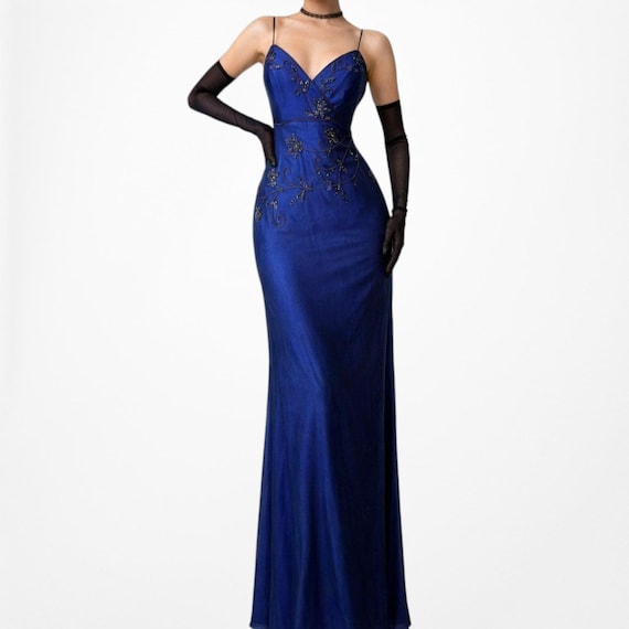 blue bodycon prom dress Statement-Back Long Formal Dress with Sequin Print main image 1