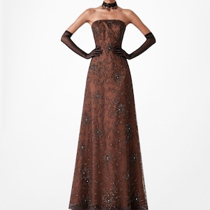 brown vintage prom dress Floor length