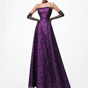 Vintage Y2K Purple Black Floral Beaded Fit Flared Mesh Maxi Prom Dress Size  6/M - Etsy