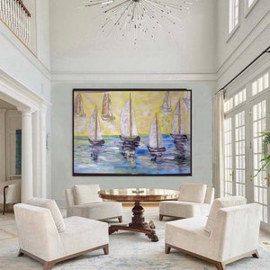 Acrylic painting boats Colorful Modern Artwork Abstract Wall Art Painting boats painted Acrylic boats canvas wall art painting boat