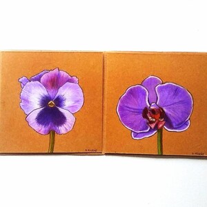 Cartes originales fleurs, cartes florales, cartes peintes à la main, illustration pensée, illustration orchidée