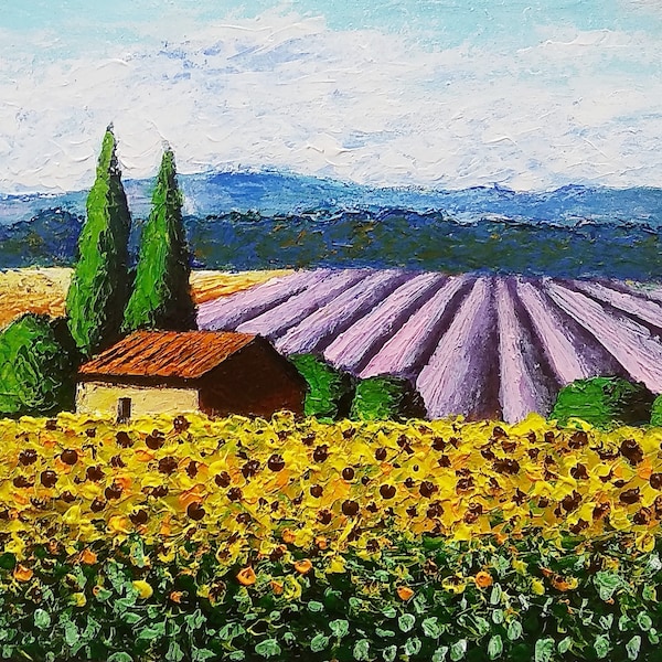 Peinture originale paysage de Provence, acrylique sur toile, 25*30 cm