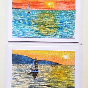 Cartes originales mers, cartes peintes à la main, cartes aquarelles mers