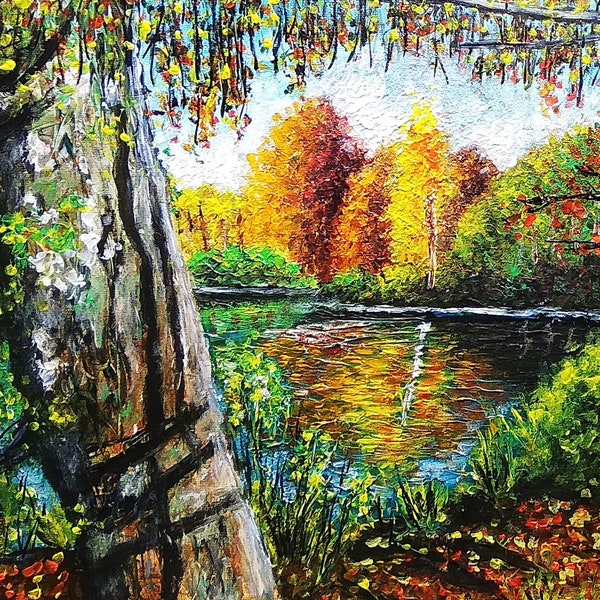 Peinture de paysage en automne, acrylique sur toile, 30*40 cm