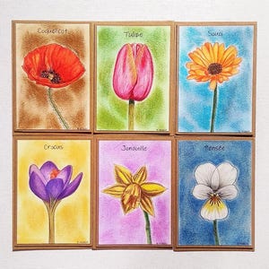 Cartes originales, cartes peintes à la main, aquarelles de fleurs