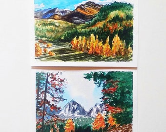 Fall landscape art cards, fall landscape watercolor cards, hand painted fall landscape art cards of your choice
