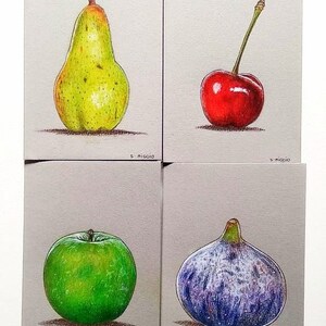 Cartes originales fruits, cartes peintes à la main, illustrations fruits
