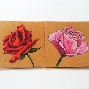 Cartes originales fleurs, cartes florales, cartes peintes à la main, dessins roses