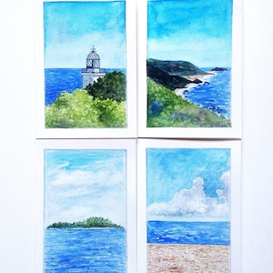 Cartes originales mers, cartes aquarelles mers, cartes peintes à la main