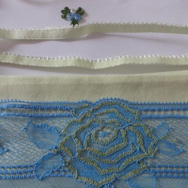 Materialpaket  aus Stoff,Spitze ,Gummiband für Slip "Blue Rose",Lingerie Kit,Panty sewing Kit