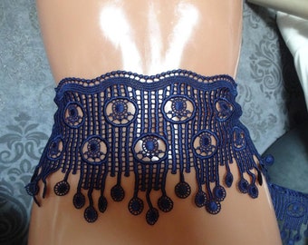 Embroidered Guipure lace border, lace,lace,embroided dark blue 13 cm wide