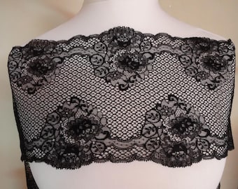 Französische elastische Spitze,Spitzenborte,french lace,trim in schwarz 18cm