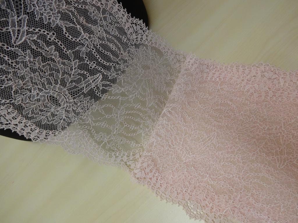 French Elastic Leavers Lace Made of Calais in Pink 19 Cm Wide
