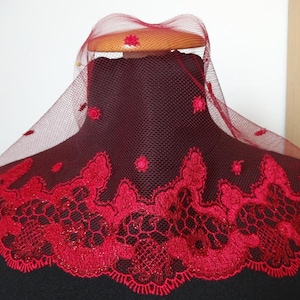 Non-elastic embroidered lace lace,lace, red with glitter 21 cm wide