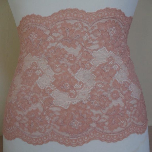 French elastic calais lace,lace border,lace,trim french lace in salmon 24 cm wide