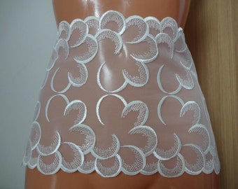 Dentelle de tulle brodée non élastique, dentelle brodée crème, ivoire 22 cm de large