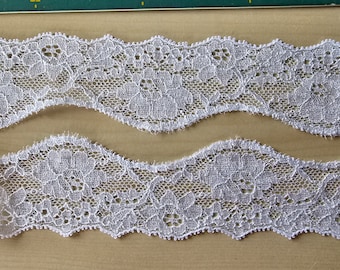 1m Original Französische elastische Leavers Spitzenborte,Spitze,Trim, french lace in weiß 5cm breit