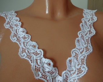 2mx4cm Französische elastische Spitzenborte,Spitze,Trim, french lace in weiß 1,99E/m