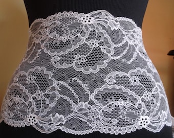 French elastic leavers lace,Calais lace in white 17 cm wide,french lace,dentelle de calais