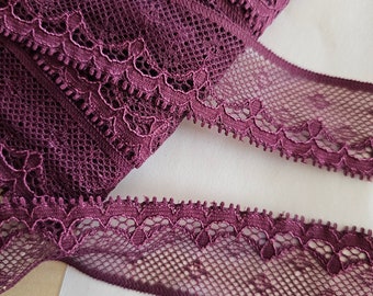 2m×3cm breit 1.99E/m Französische  elastische Spitzenborte,spitze,lace,trimm in Beeren lila