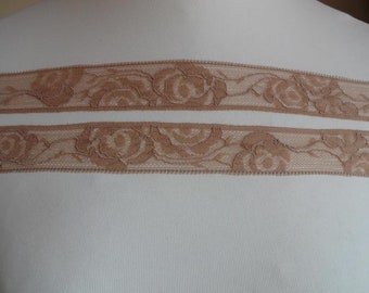 2 x 3.5 cm French elastic lace trim, lace, caramel brown 1.99E/meter