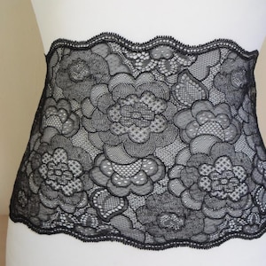 French elastic leavers lace made of Calais,lace,lace,stretch in black 21 cm