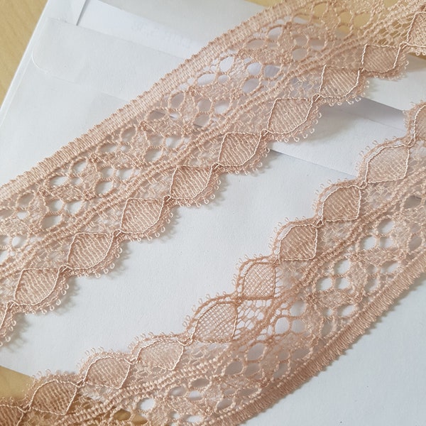 2mx3cm Französische elastische Spitzenborte,Spitze,lace trimm alt rosa beige