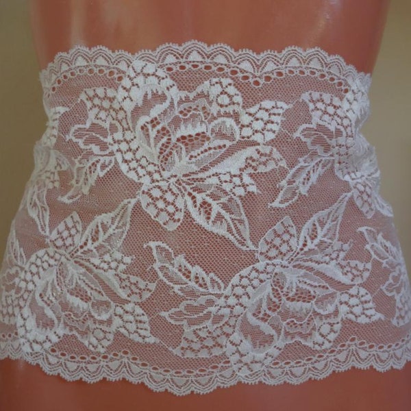 French elastic leavers lace made of Calais in champagne 19 cm wide,french lace,dentelle de calais,trim