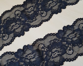Französische elastische Spitzenborte,Spitze,Trim, french lace in schwarz 8cm breit