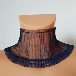 Non-elastic pleated lace, lace border, lace dark night blue width 9 cm