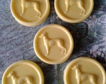 Standing greyhound soaps set of 5. 7mm high 6.5cm in diameter