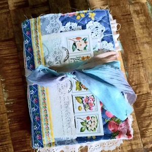 Junk Journal, Handmade Journal, Vintage Textiles Journal, Fabric Cover Journal, Art Journal