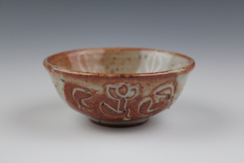 Shino bowl No.1, Koi fish, Wheel-Throuwn and carved image 1