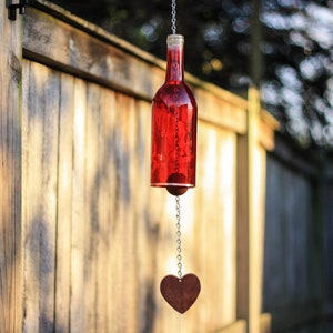 Red Wine Bottle Wind Chimes - Yard Decor - Garden Gift - Wine Bottle Gift - Outdoor Decor - Glass Windchime - Wine Bottle Chime Mom, Dad