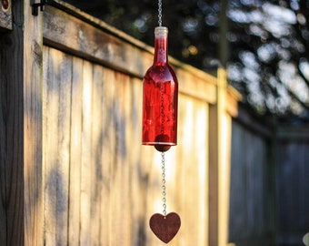 Red Wine Bottle Wind Chimes - Yard Decor - Garden Gift - Wine Bottle Gift - Outdoor Decor - Glass Windchime - Wine Bottle Chime Mom, Dad