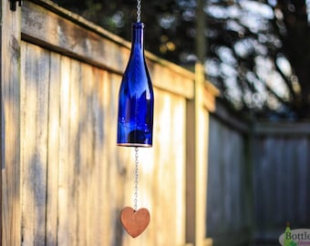 Cobalt Blue Wine Bottle Wind Chimes - Gift Ideas - Outdoor Decor - Yard Art - Garden Gift -  Outdoor Decor - Wine Bottle Chime - Windchime